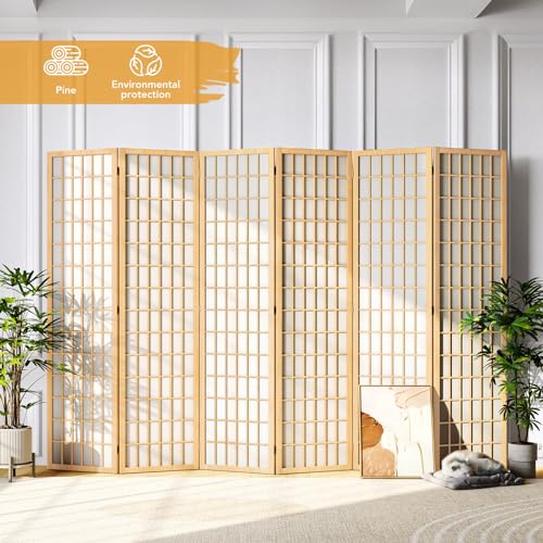 6 Panel Natural Wood Room Divider K385