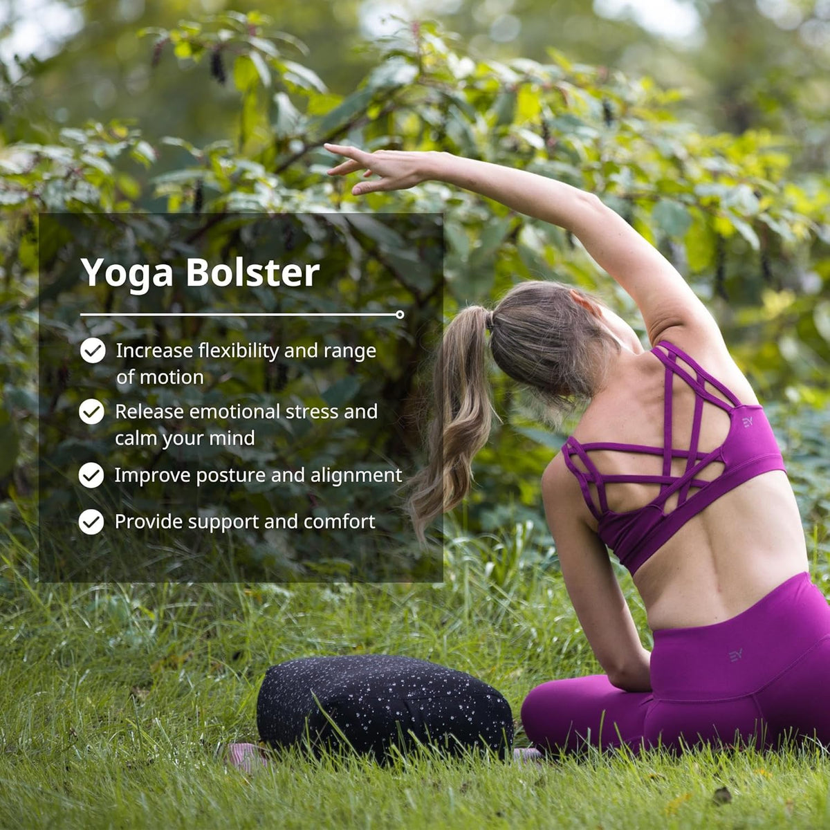 Plum Rectangular Yoga Bolster and Yoga Strap Set T239505