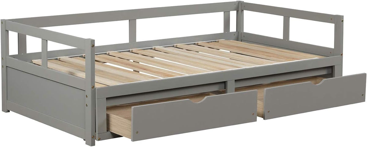 Grey Wooden Daybed with Trundle Bed and Two Storage Drawers S78073