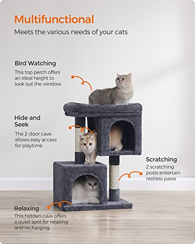 Light Gray Cat Tree with 2 Cat Caves and Scratching Post U638