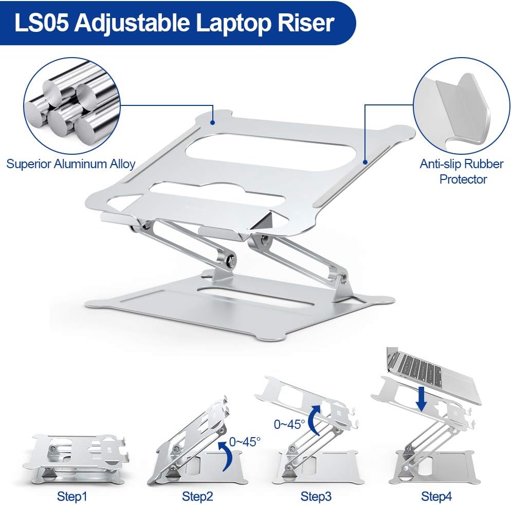 Aluminum Laptop Stand, Ergonomic Adjustable Notebook Stand, Silver N397036