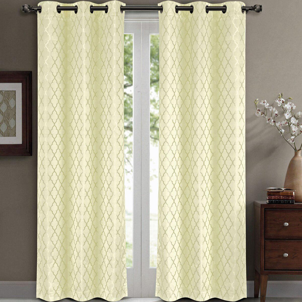 Willow Geometric Jacquard Thermal-Insulated Blackout Curtain Panels (Set of 2)