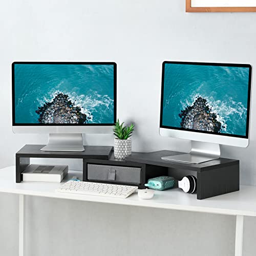 Dual Monitor Stand Riser with Drawer Adjustable (Rustic Brown) Z877918