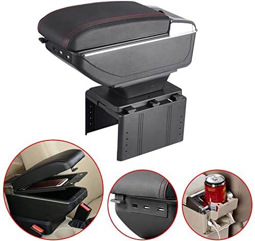 Black Car Center Console Armrest Box Storage Organizer with Cup Holder & Ashtray & 7 USB Ports F82312