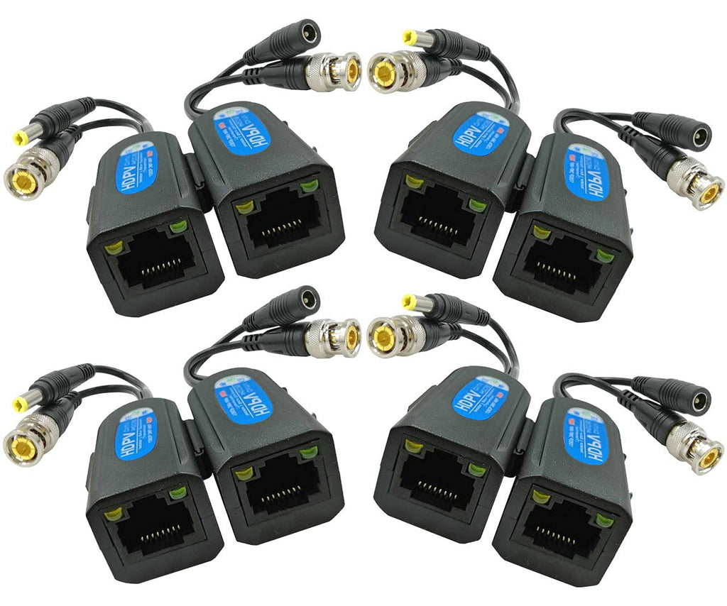 4 Pair Passive Video Balun BNC to RJ45 Adapter with Power 1080P-8MP Analog Camera Network Transceiver Cat5e/Cat6 to BNC Connector D182183