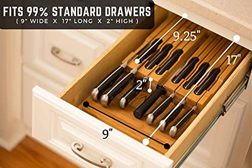 Bamboo Knife Block Holds 12 Knives with Slot for Knife Sharpener E720