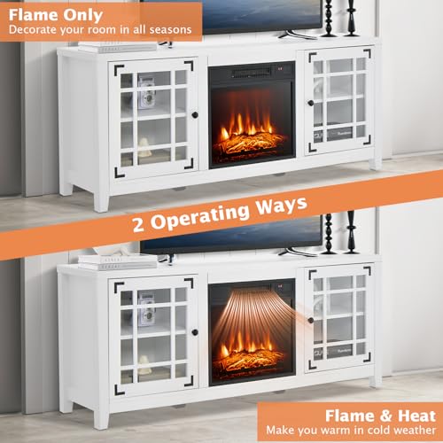 White 58" Wooden Electric Fireplace TV Stand H925166