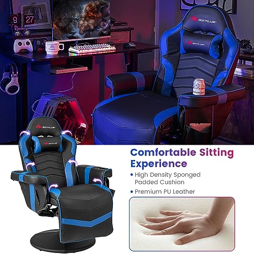 Massage Gaming Chair with Adjustable Backrest and Footrest, Ergonomic High Back PU Leather Swivel Game Chair O141