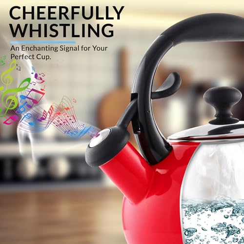 1.8 QT Red Enamel on Carbon Steel Whistling Kettle R334145