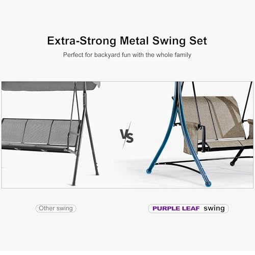 Beige 3-Seat Outdoor Patio Swing with Steel Frame S35196