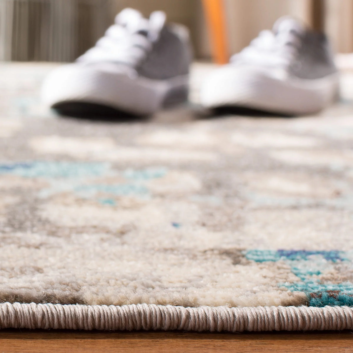 Grey/Blue Abstract Polka Dots Area Rug, 9' x 12' A879847