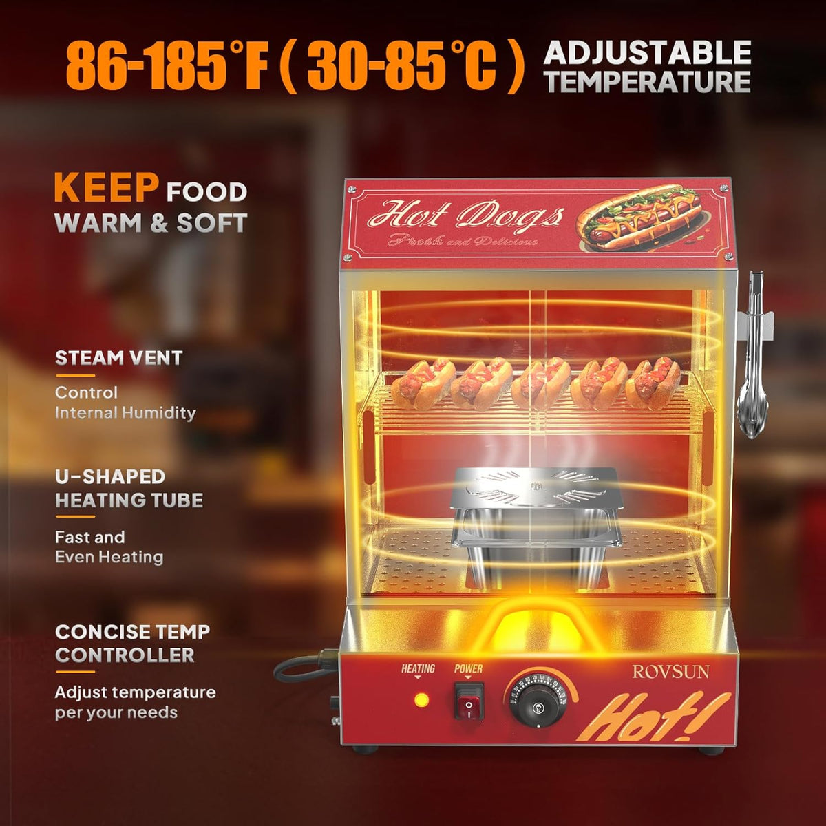 31.7QT 30L 2-Tier Hot Dog Steamer with Removable Shelves I6419