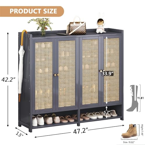 Bamboo 8 Tier Shoe Storage Cabinet with Doors and Drawers P635935