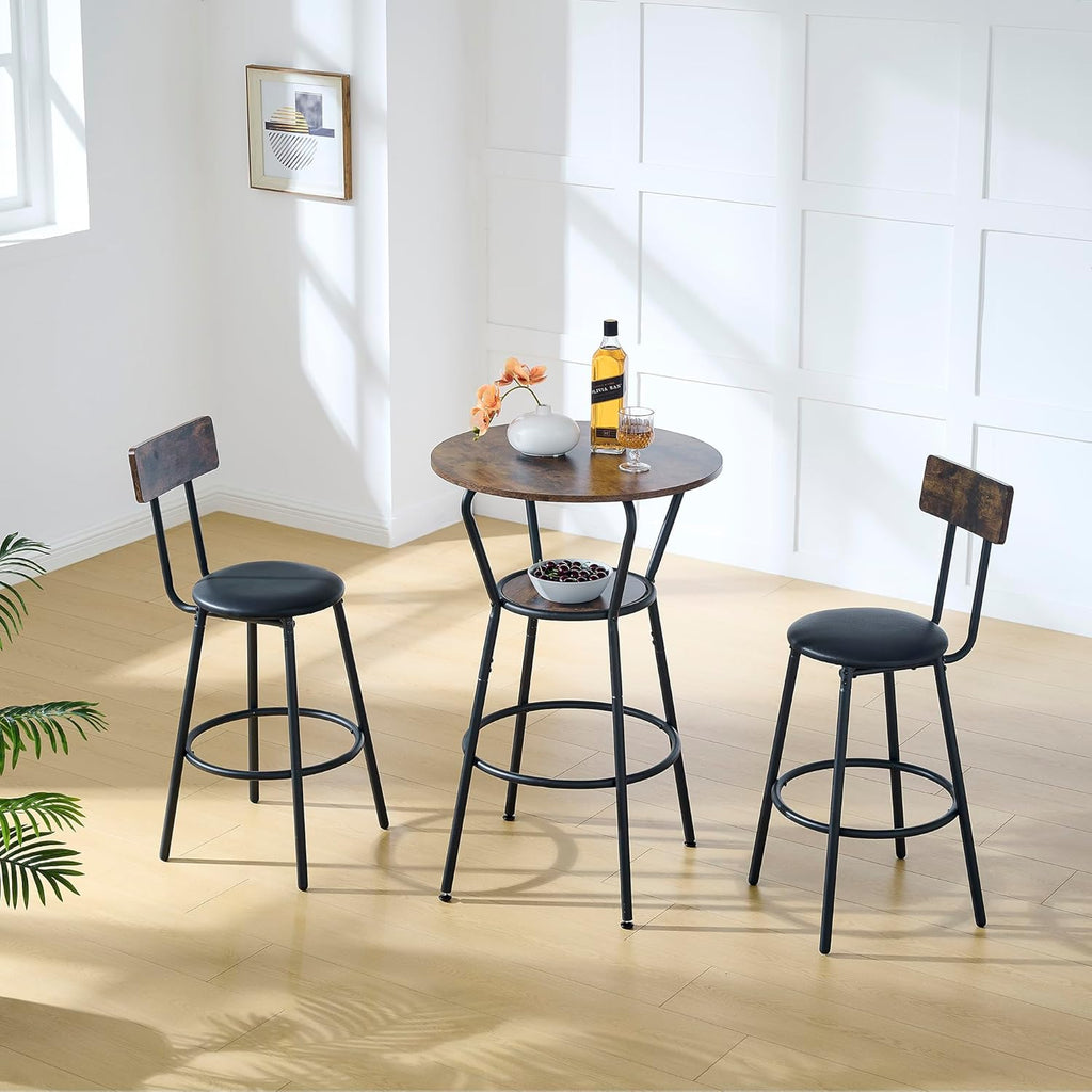 Antique Brown 3-Piece Round Bar Table with 2 Barstools X46193