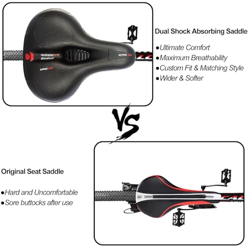 Wide Bicycle Saddle Seat with Dual Shock Absorbing Ball, Thickened Memory Foam, Waterproof N1402