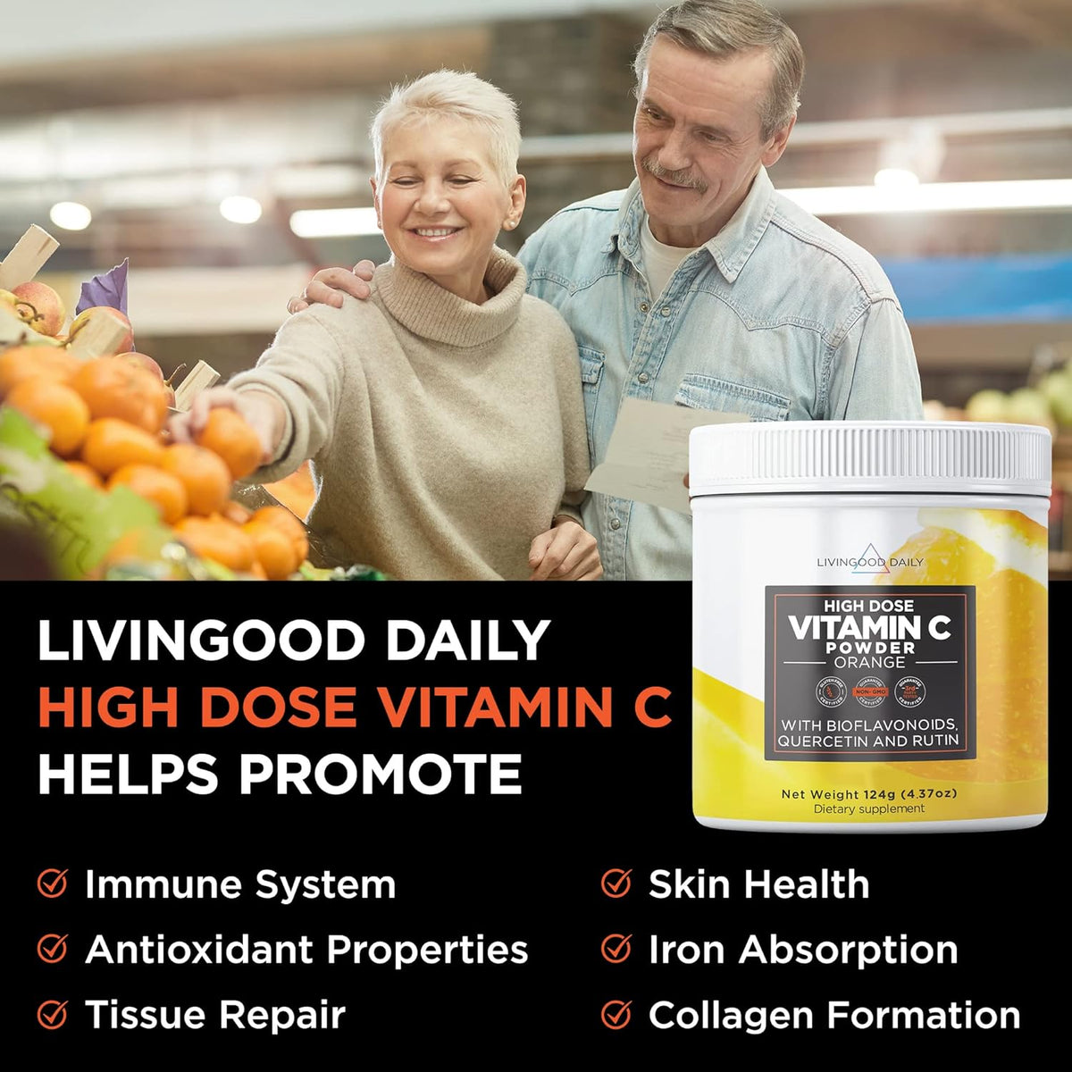 Vitamin C Powder Supplement - 2,600mg Ascorbic Acid Powder with Quercetin & Citrus Bioflavonoids - Vegan, 30 Servings Q2544