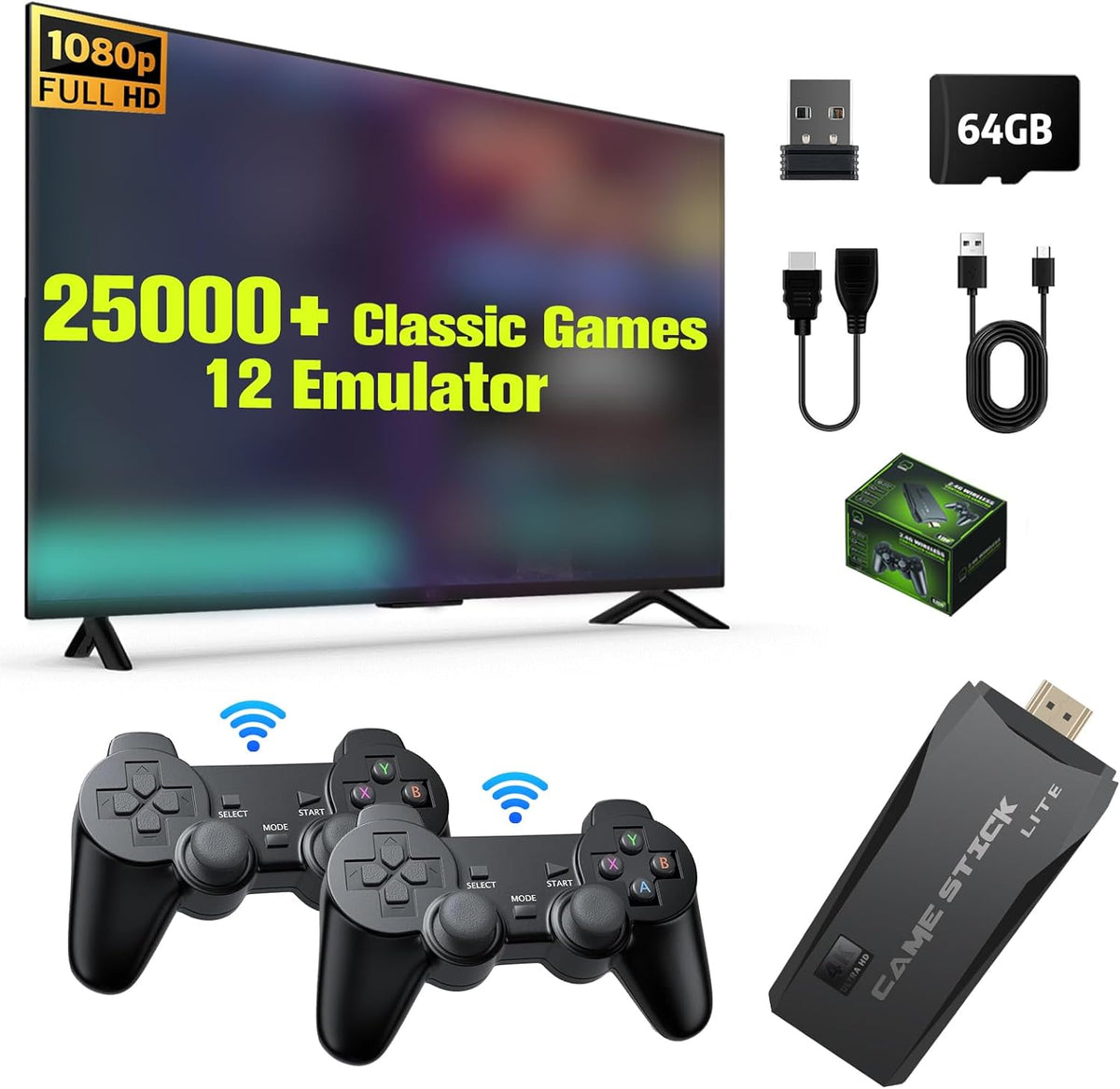 64G Wireless Retro Game Console with 25000+ Games H87106