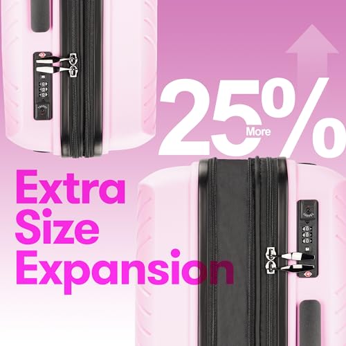 3 Piece Hardside Expandable Luggage Set with Wheels TSA Lock Light Pink X2796