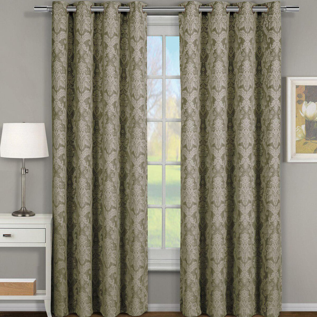 Blair Damask Floral Curtains Jacquard Drapes Grommet Top Panels (Set of 2)