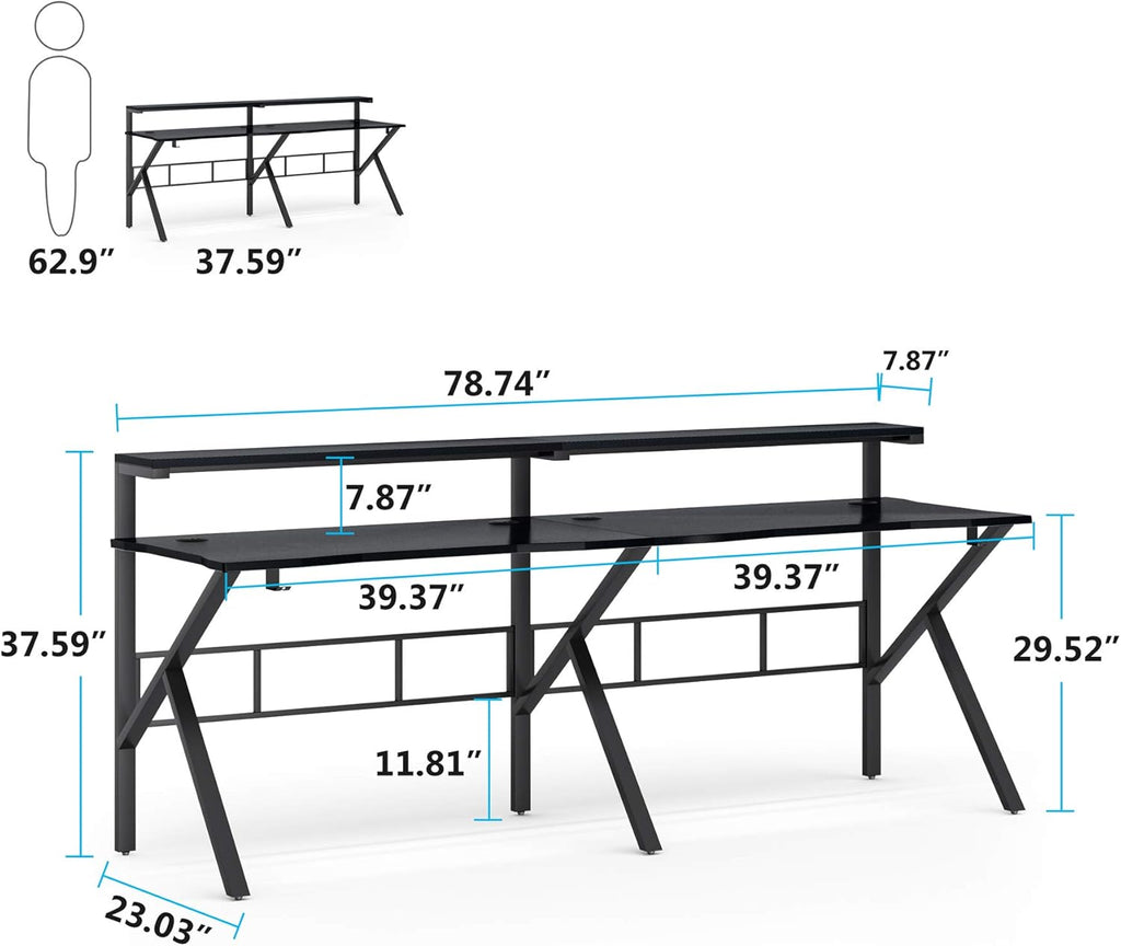 78 inches Double Computer Desk with Hutch Monitor Shelf N56719