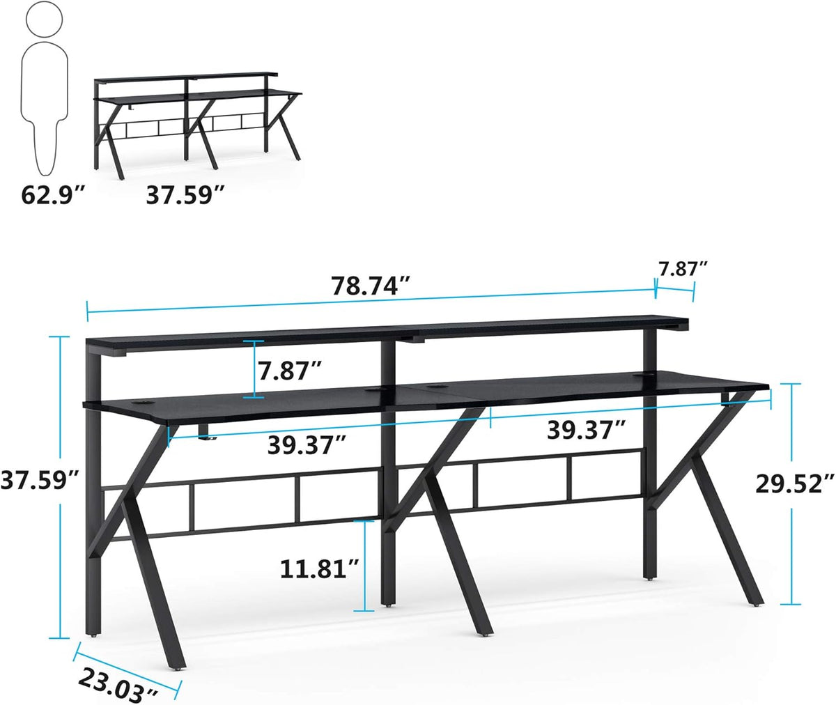 78 inches Double Computer Desk with Hutch Monitor Shelf N56719