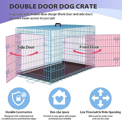 42 Inch Folding Metal Wire Dog Crate with Divider Panel, Removable Tray, Black T2061