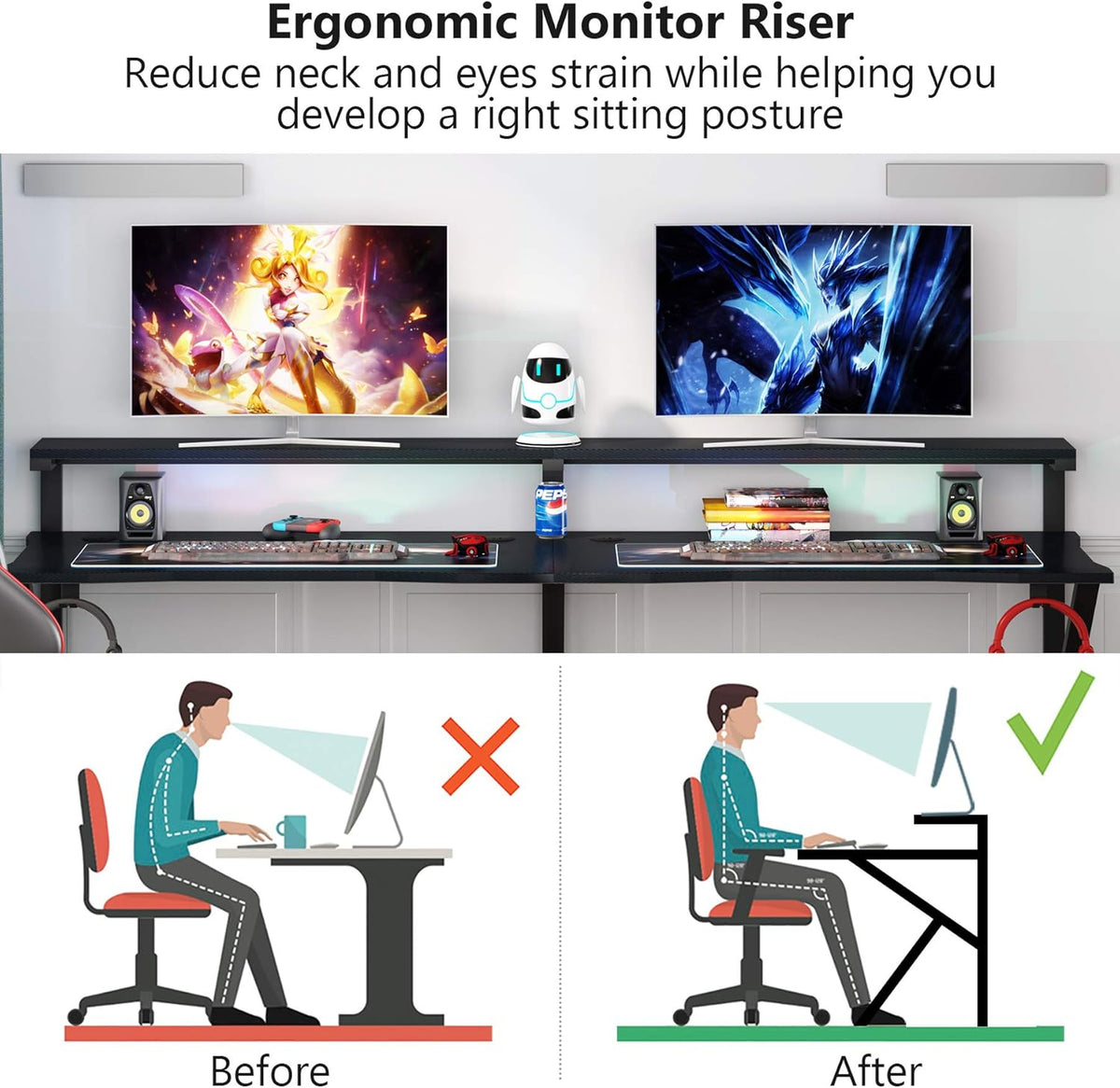 78 inches Double Computer Desk with Hutch Monitor Shelf N56719