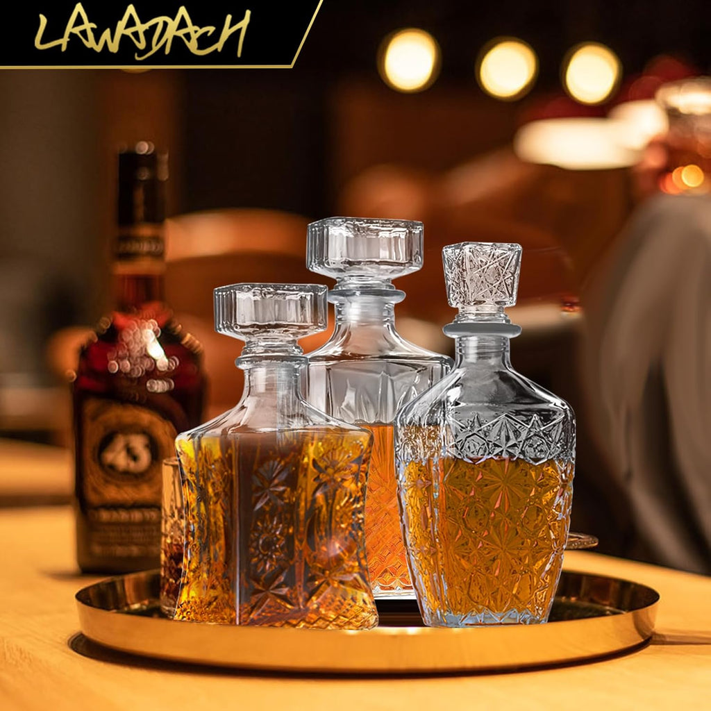 Glass Whiskey Decanter Set of 3 (28oz*2, 31oz*1) R976000