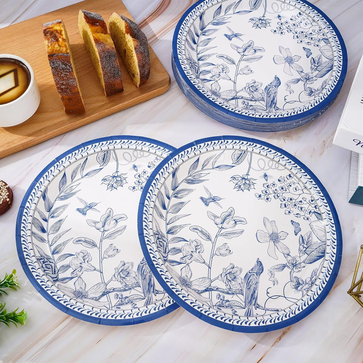 24Pcs Blue White 9 Inch Disposable Paper Plates Q850