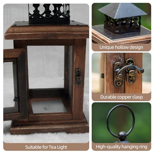 Brown Wooden Candle Holder Lantern T748485