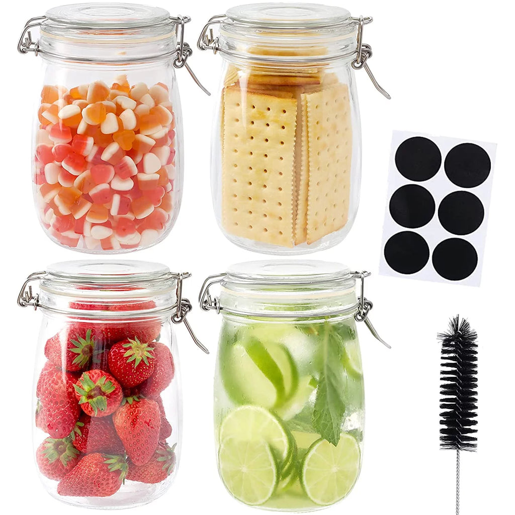 34oz Glass Jars with Airtight Lids, Wide Mouth Mason Jars, 4 Pack D5946