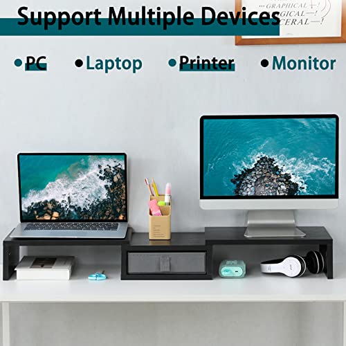 Dual Monitor Stand Riser with Drawer Adjustable (Rustic Brown) Z877918