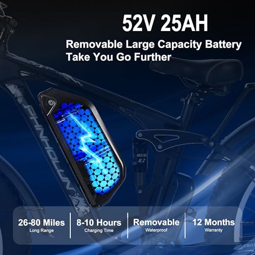 3000W Peak Fat-Tire Dual Motor Electric-Bicycle 52V 25AH Battery 38MPH Full Suspension 24 Inch Ebike U429