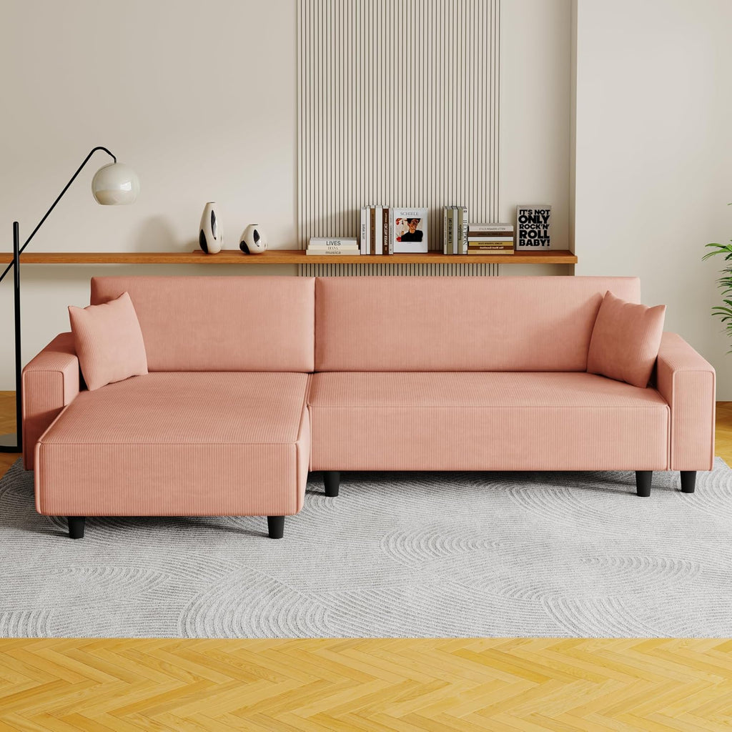 Orange Corduroy Sofa Bed with 2 Pillows M662