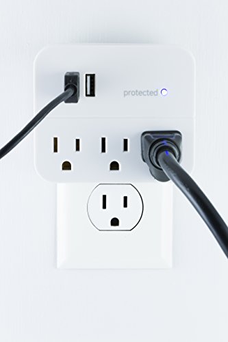 3-Outlet Surge Protector with 2 USB Ports, White H4577