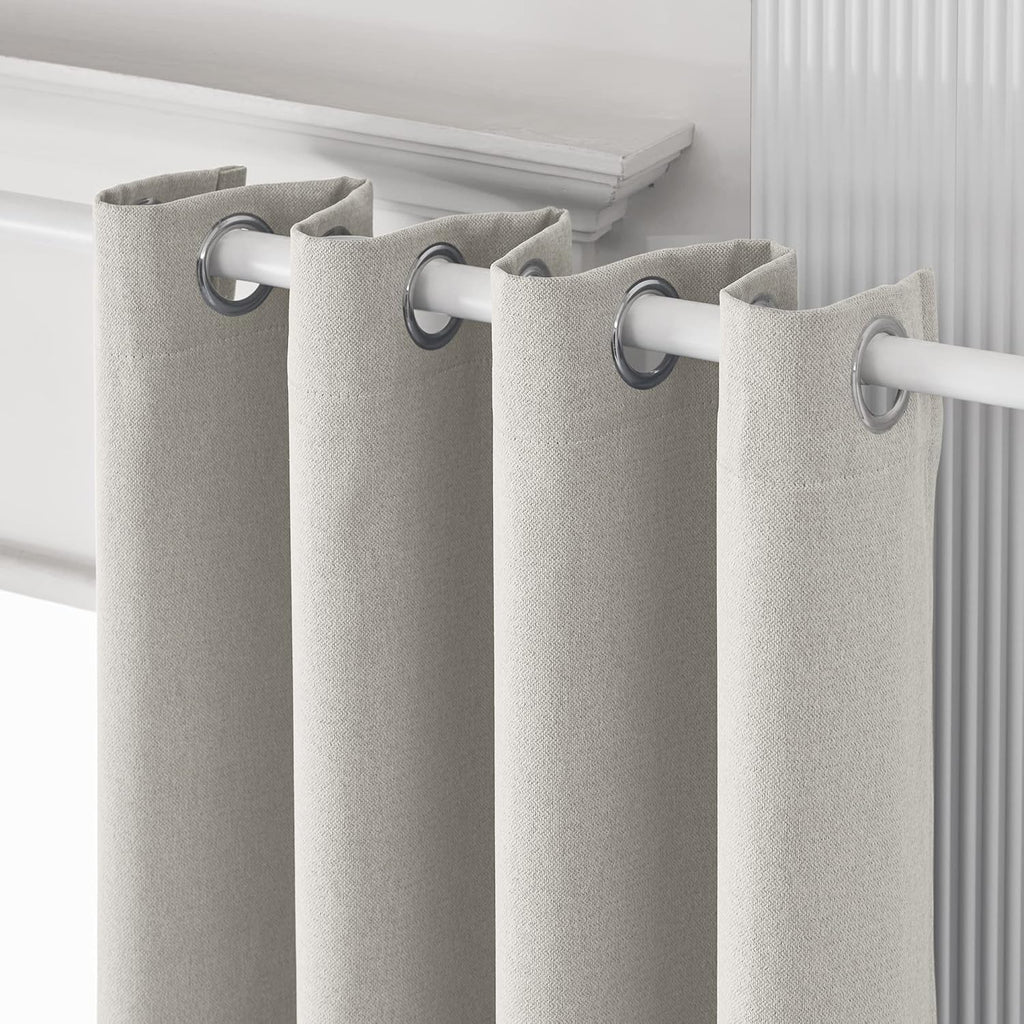 Faux Linen Total Blackout Extra Long Curtain, 52 x 144 Inch, 1 Panel, Silver White K573