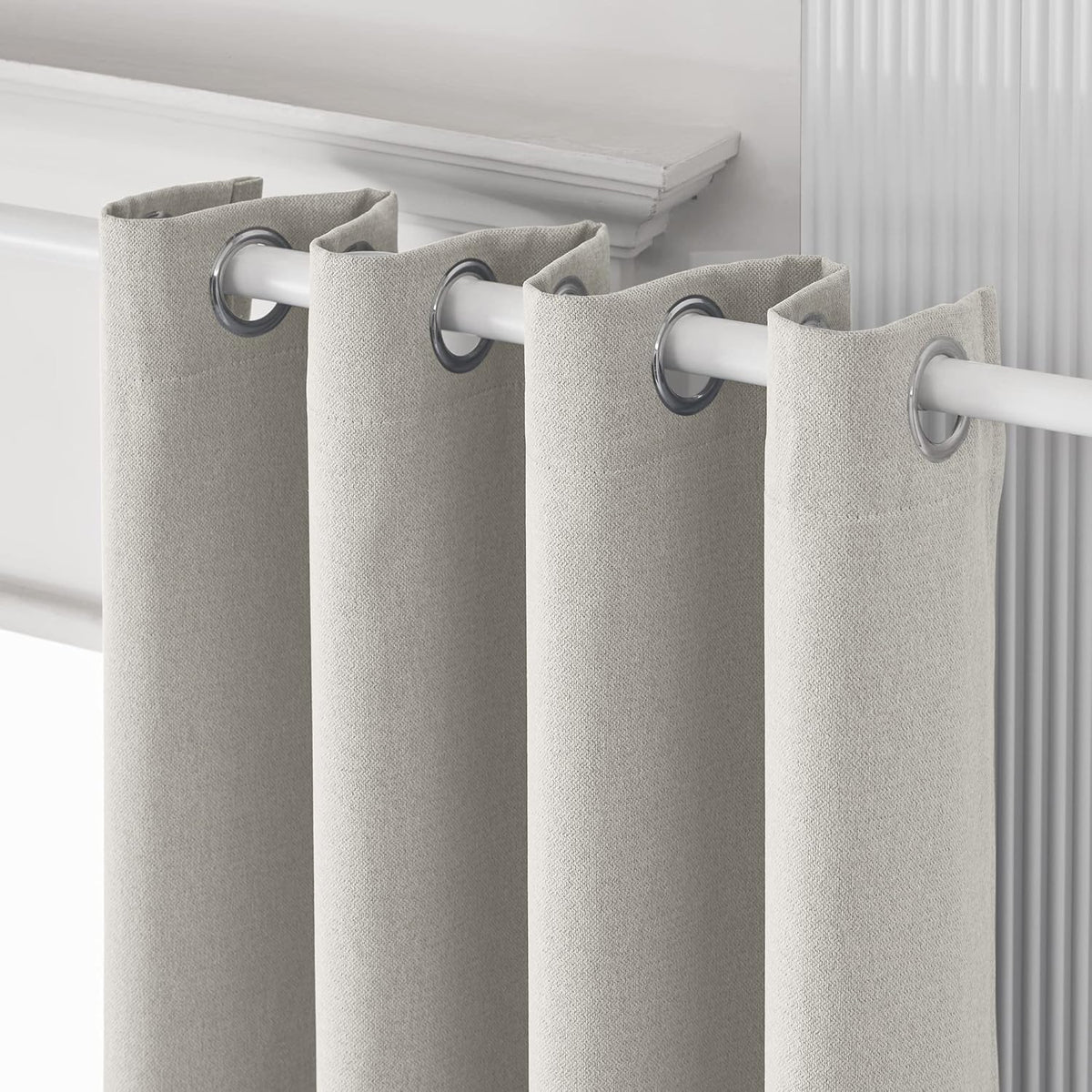 Faux Linen Total Blackout Extra Long Curtain, 52 x 144 Inch, 1 Panel, Silver White K573