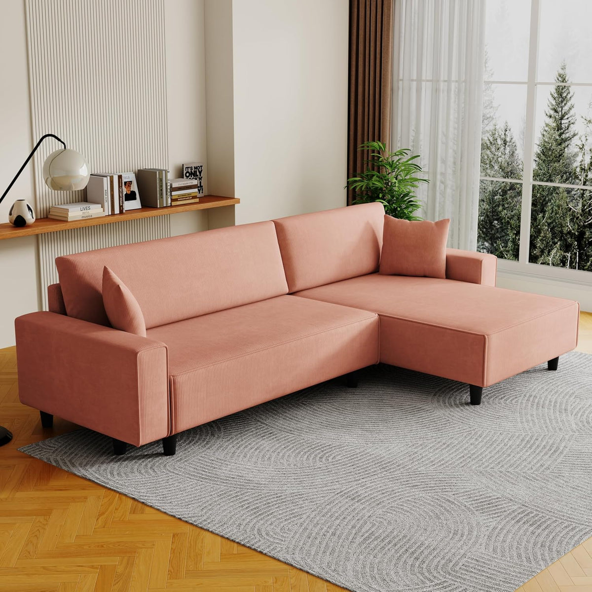 Orange Corduroy Sofa Bed with 2 Pillows M662