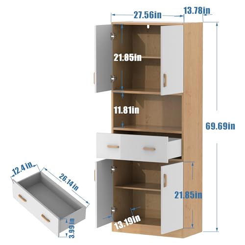 70" Tall Wooden Kitchen Pantry Cabinet with Doors and Drawer S2762