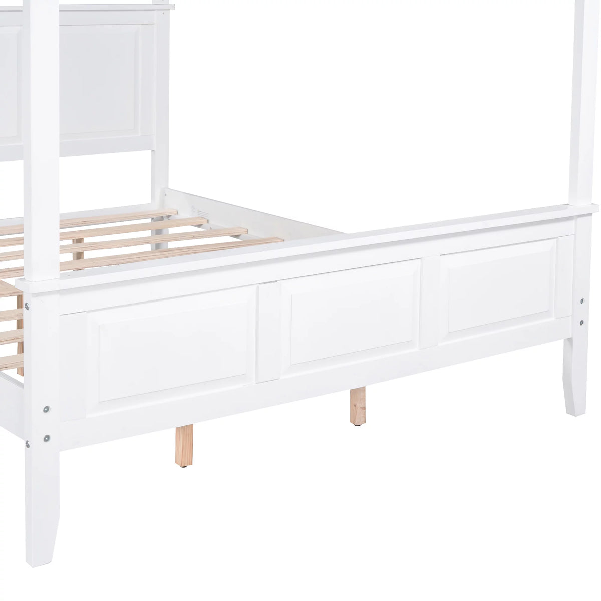 White Wood Queen Size Canopy Platform Bed S517