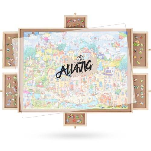 2000 Pieces Rotating Wooden Puzzle Board with 6 Drawers and Cover I181