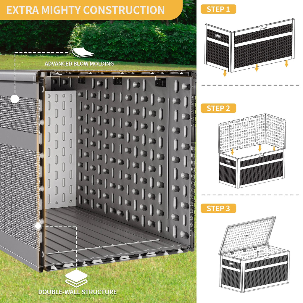 230 Gallon Grey Resin Rattan Outdoor Storage Box W6877