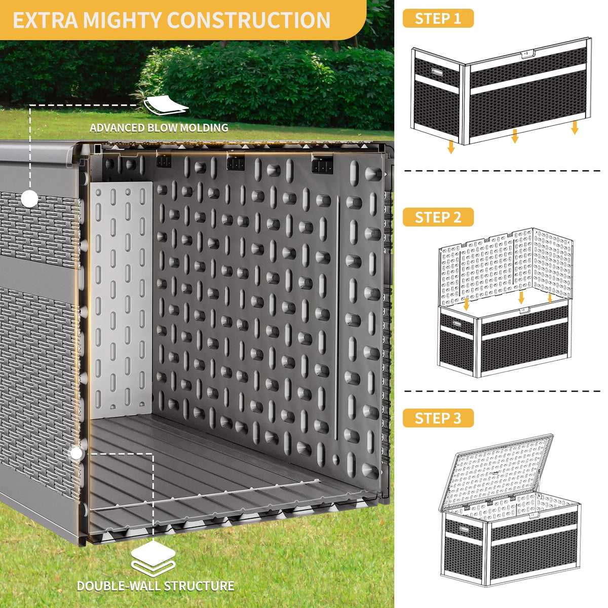 230 Gallon Grey Resin Rattan Outdoor Storage Box W6877