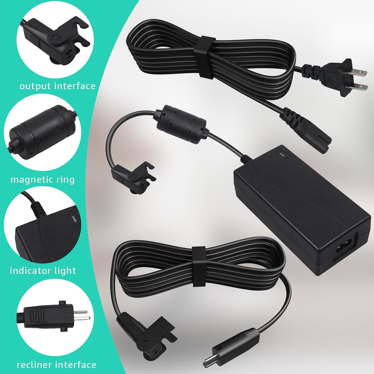 2-Pin 29V2A Power Adapter with Extension Cord for Recliner, Black O832