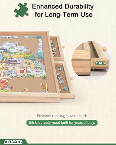 2000 Pieces Rotating Wooden Puzzle Board with 6 Drawers and Cover I181