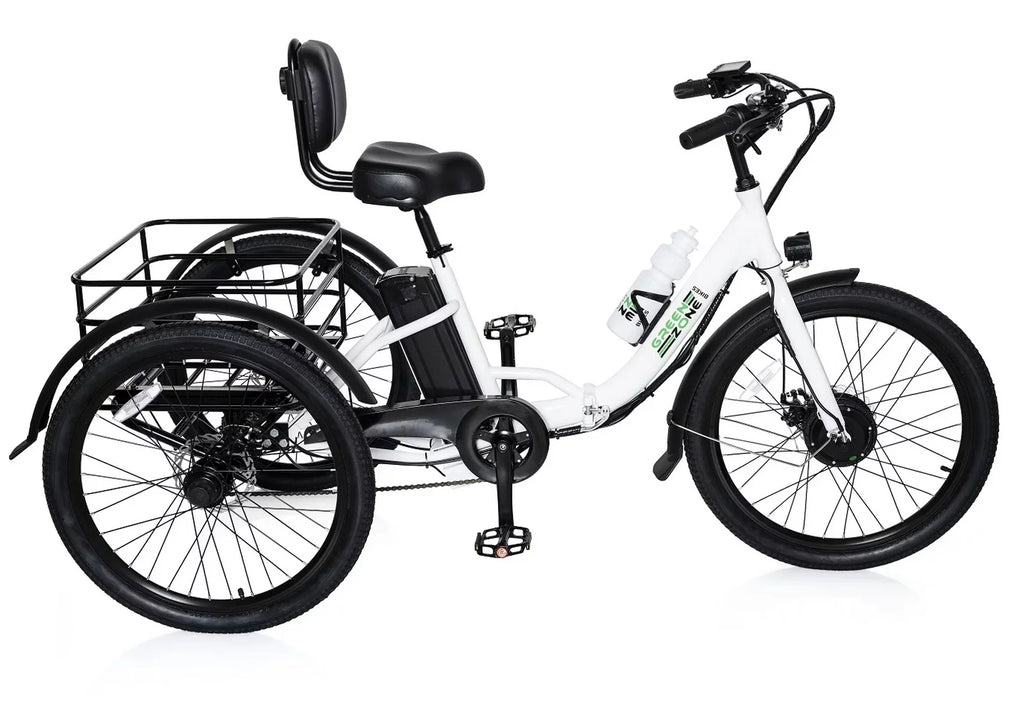 24" Electric Folding Tricycle, 7-Speed, 3 Wheels, 350W Motor, Black & White O926