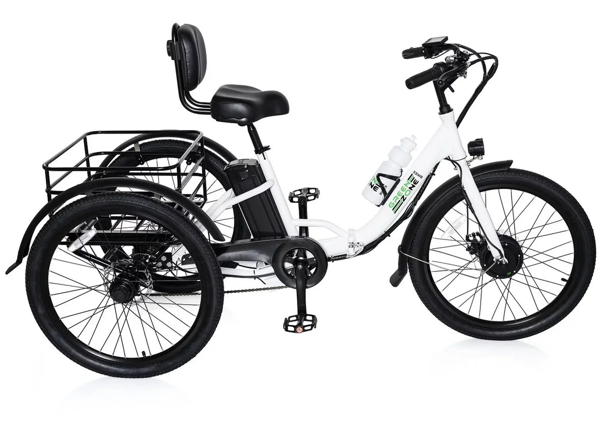 24" Electric Folding Tricycle, 7-Speed, 3 Wheels, 350W Motor, Black & White O926