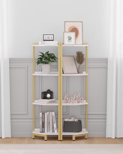 4-Tier White Corner Shelf with Metal Frame I254