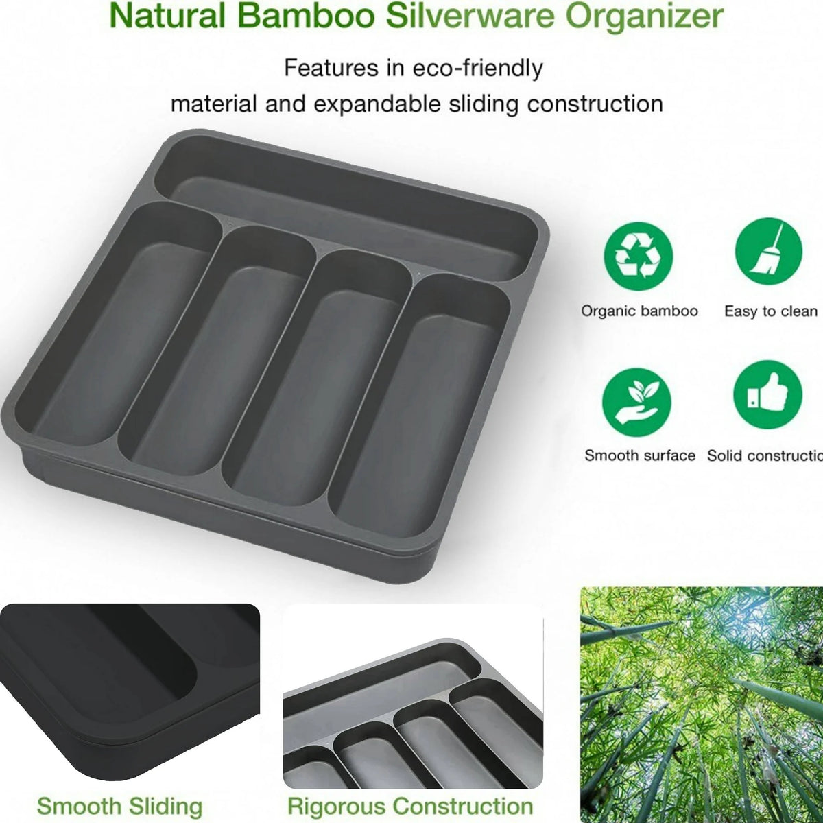 Black Expandable Plastic Silverware Drawer Organizer G850