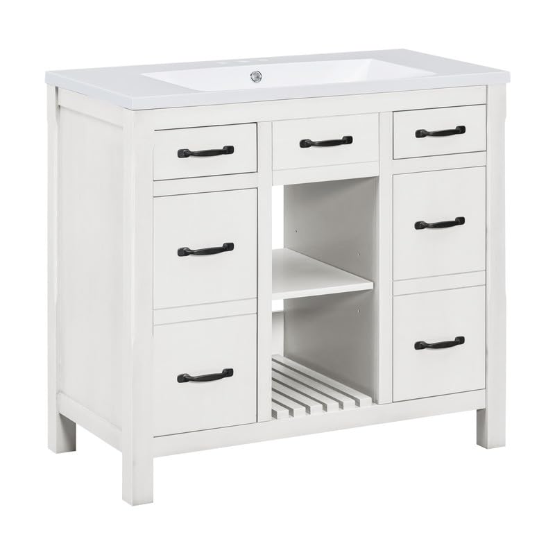 White 36 inch Bathroom Vanity with Sink and 3 Drawers Y81845
